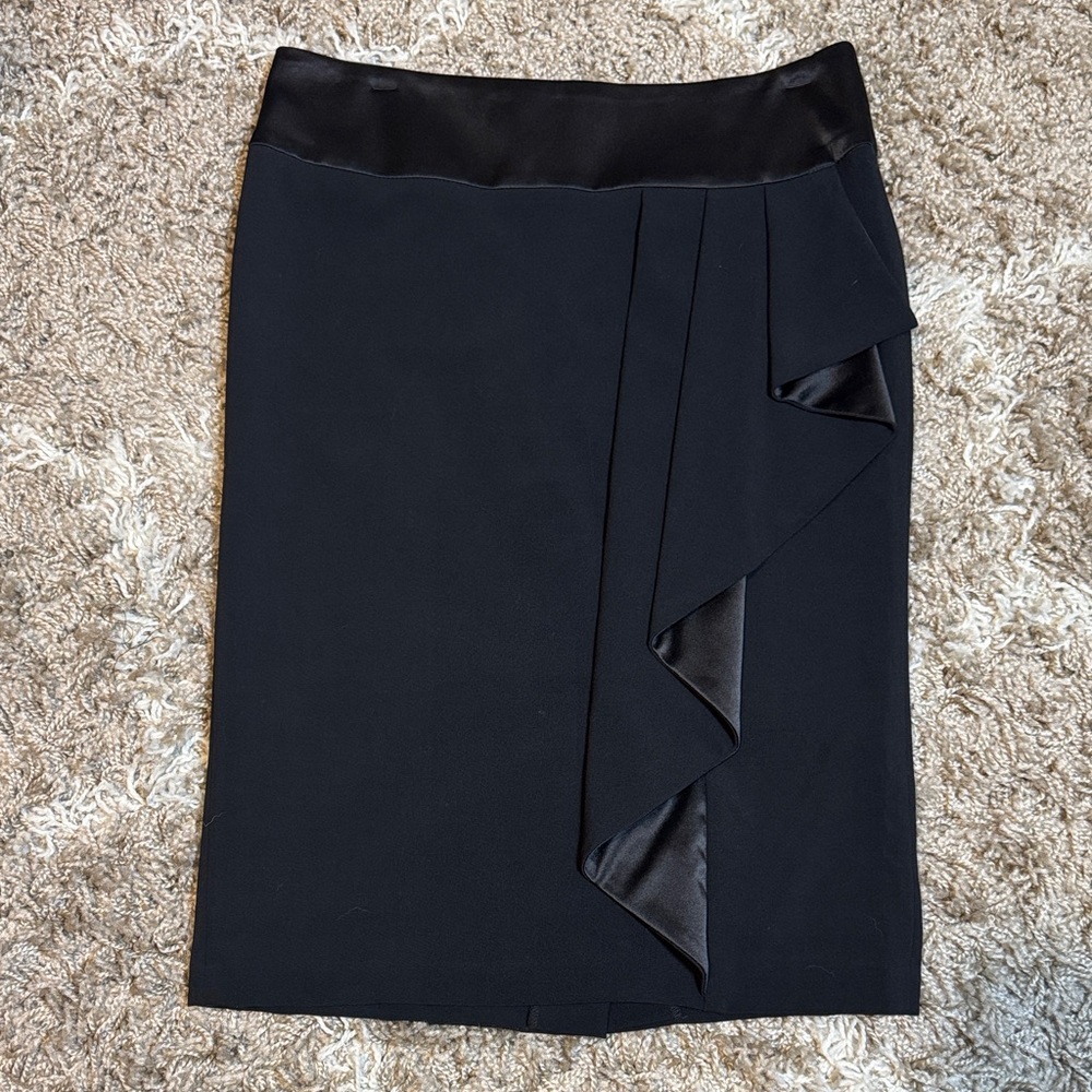 NWT Ronen Chen Amanda Pencil Skirt with Cascade Side Ruffle